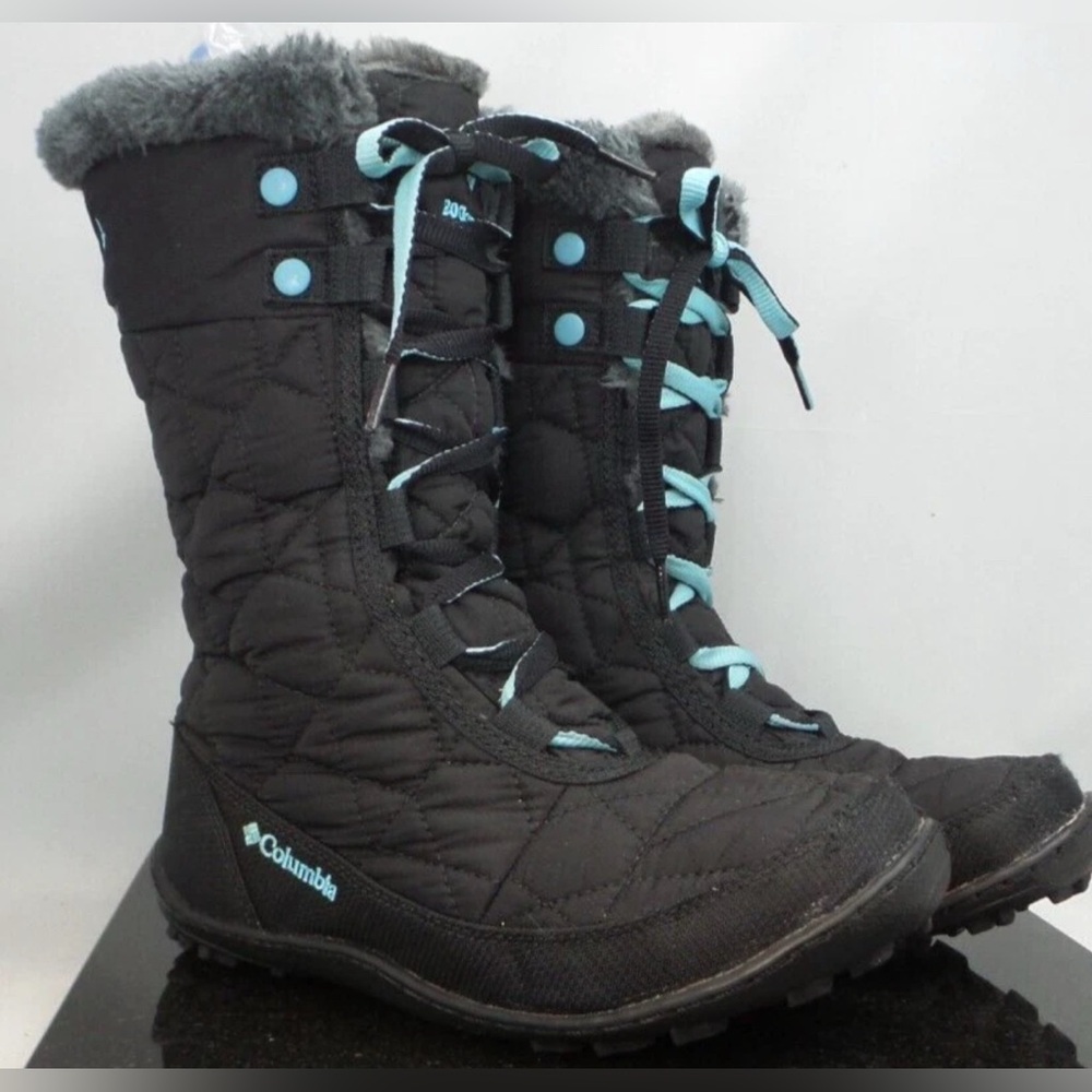 Columbia Minx Mid II Omni-Heat Black & Blue Lace Up winter boots women's Sz 5